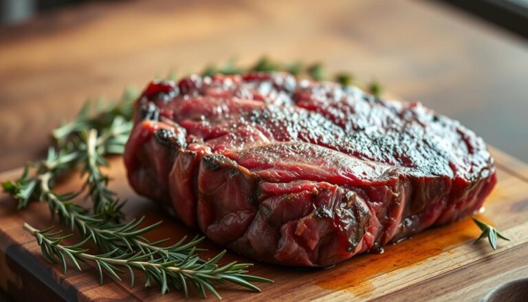 Juicy beef rib eye roast with herbs